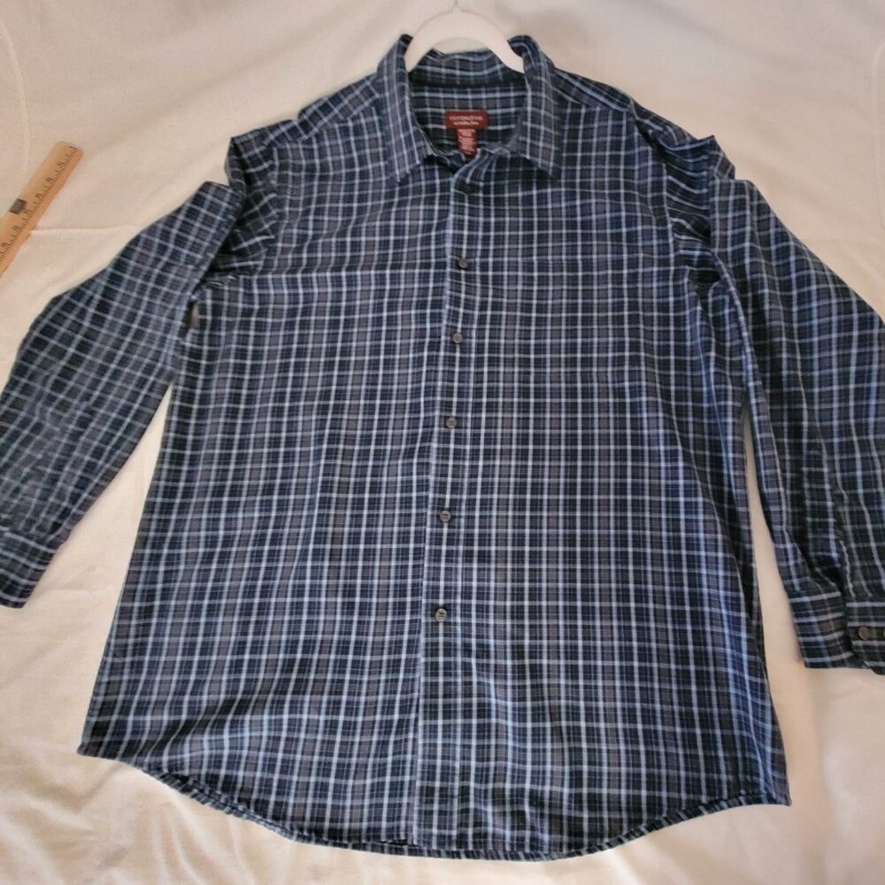 Navy Blue Plaid Mens Dress Shirt Covington Long Sleeve Size XL